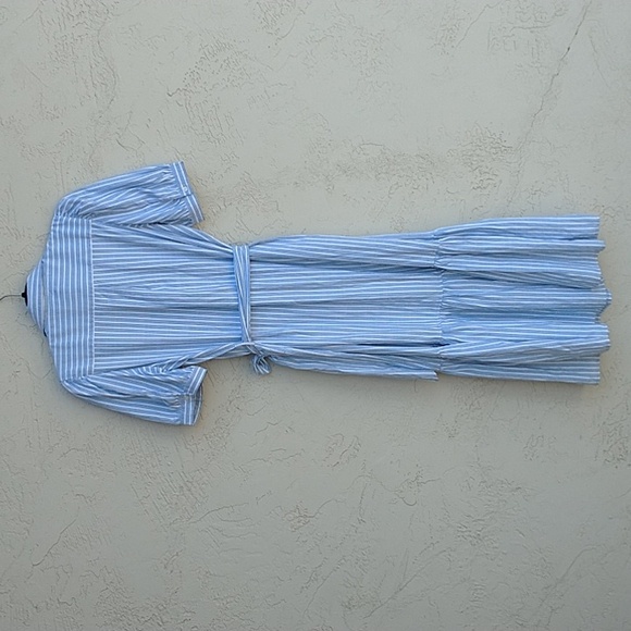 MAX STUDIO Blue White Striped Maxi Dress Button Up Belt Tie Size M - Picture 14 of 16